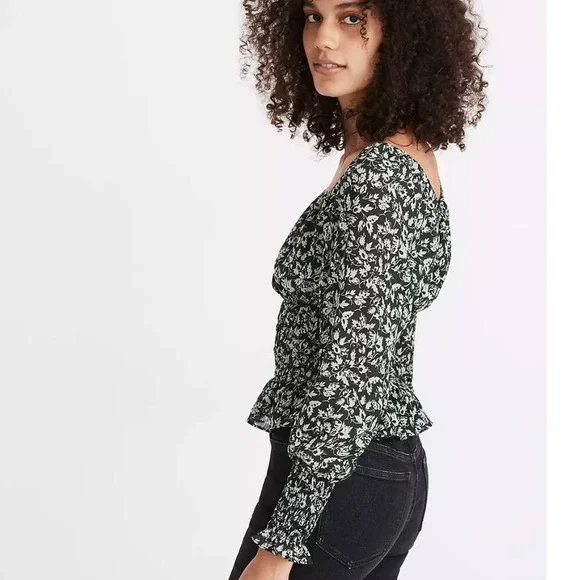 Madewell Floral Georgette Top in Forest Leaves - Picture 2 of 14